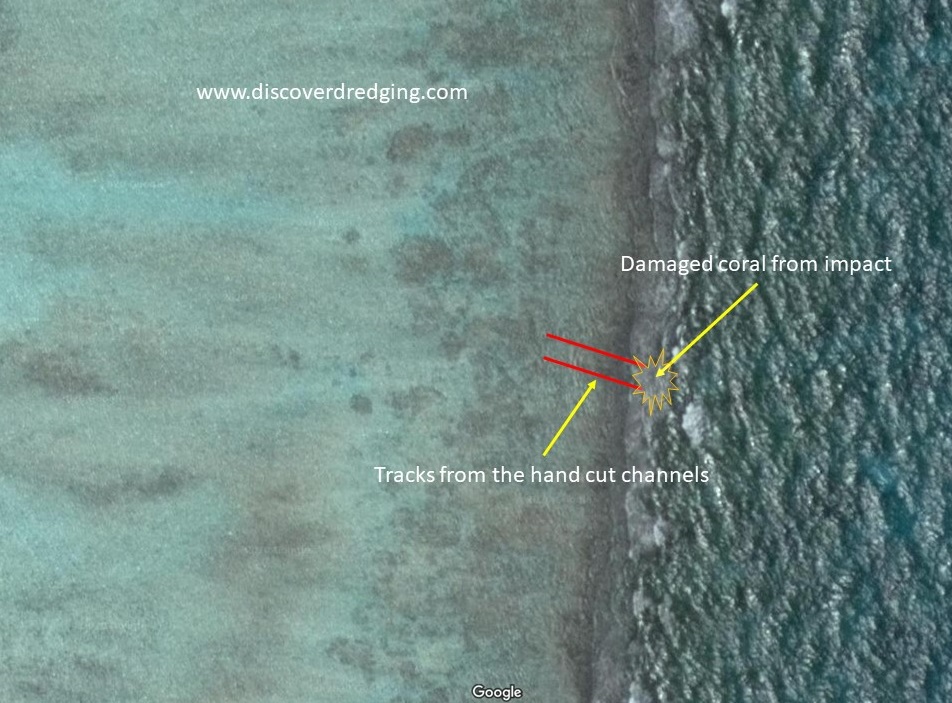 ‘Yo’ is away, but still scars are left behind in the coral where it all happened. (Credit: Google)