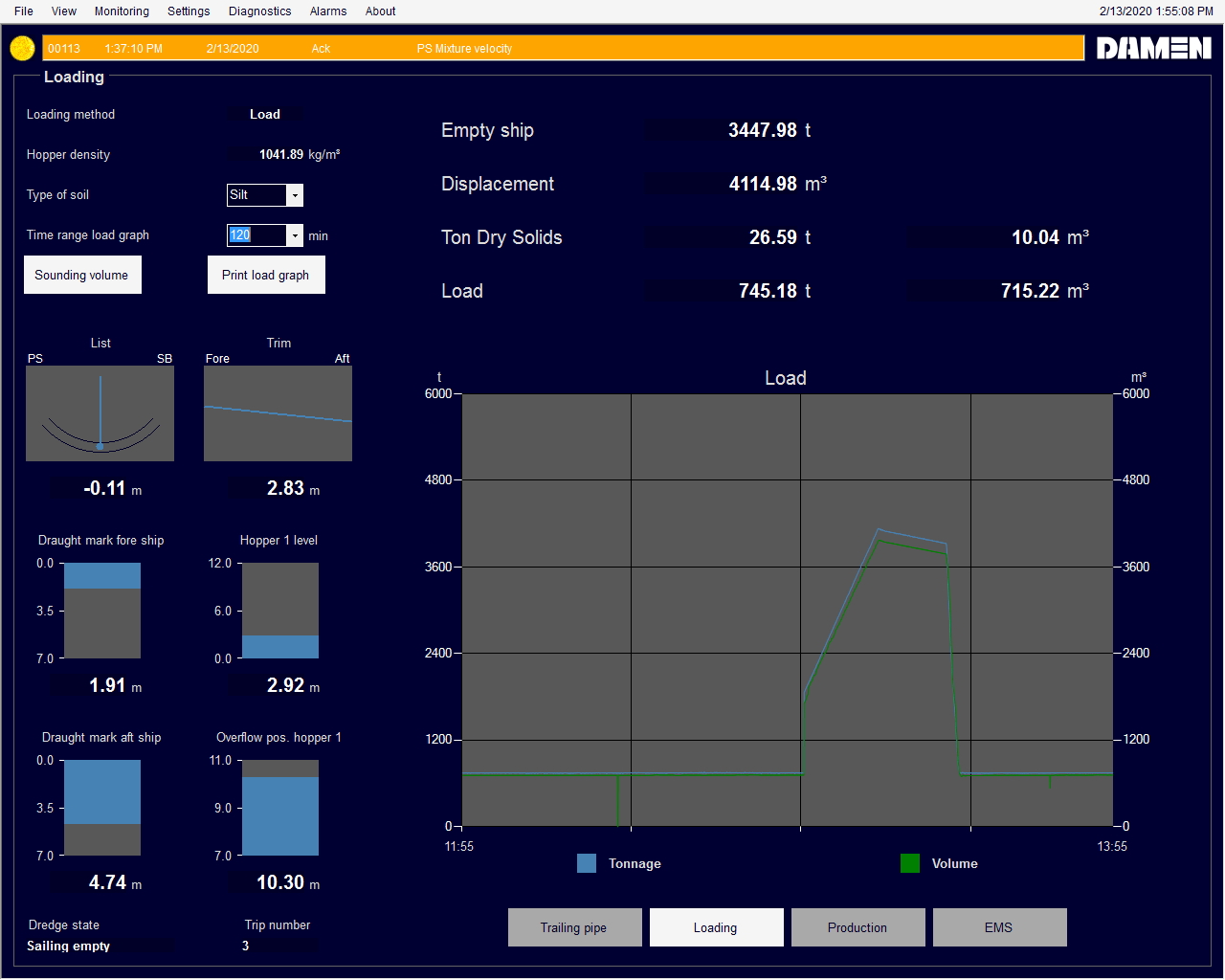 Screen shot of a sample hopper loading process